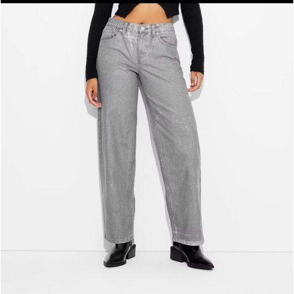 Wild Fable Mid-Rise 90's Relaxed Straight Jeans Sparkle Dark Gray Size 6 - Picture 1 of 6
